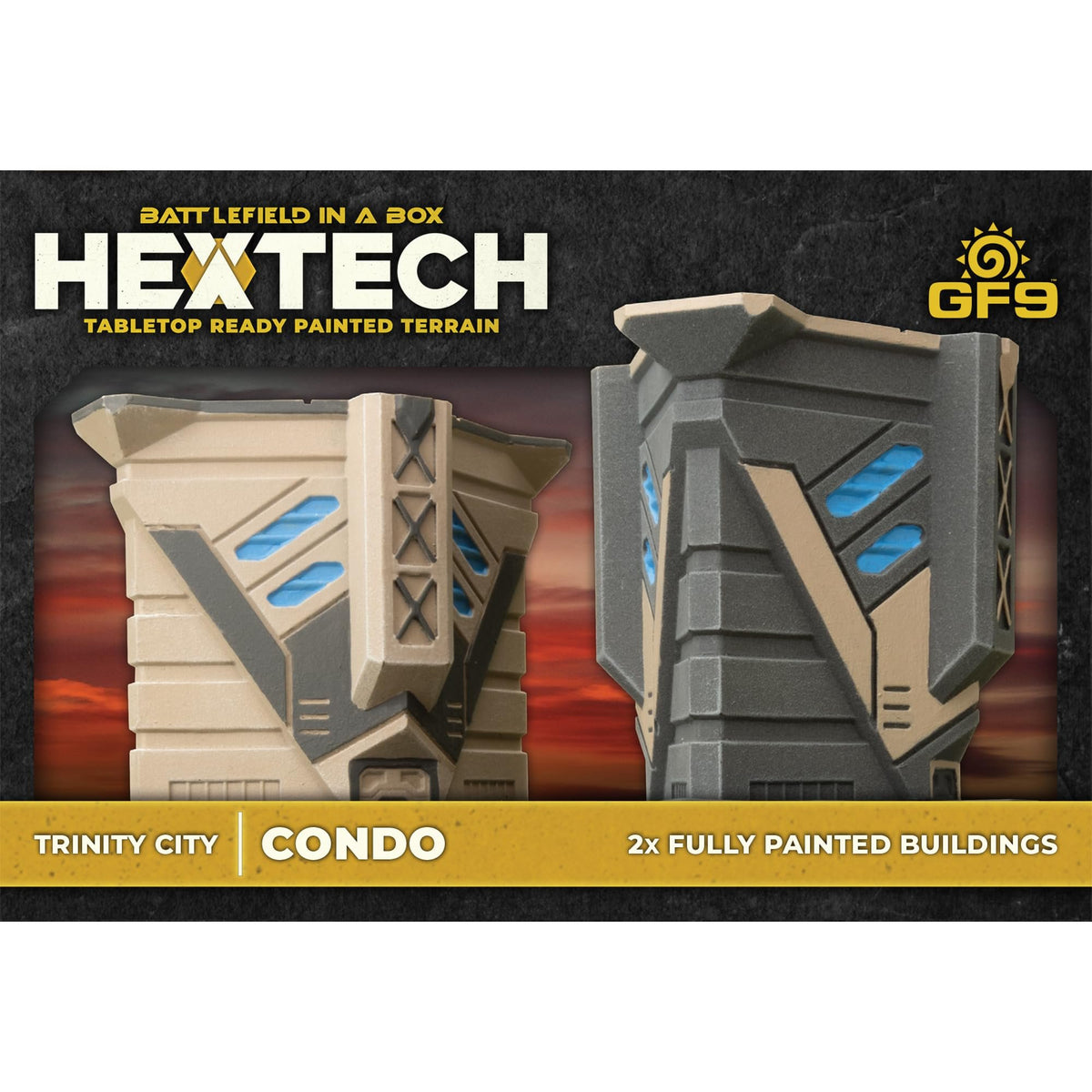 GF9: Hextech Trinity City: Condo - 2X Fully Painted Buildings, Battlefield in A Box, Tabletop Ready Painted Terrains, RPG Accessories