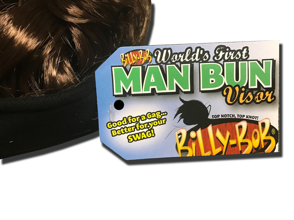 Billy-Bob Man Bun Visor, The World&#39;s First Man Bun Visor! Brown Hair!, Black, One Size