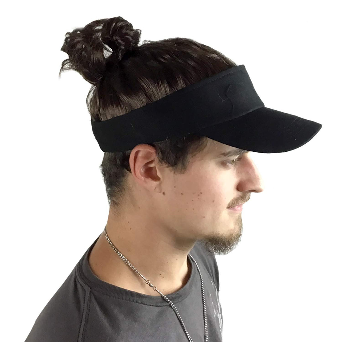 Billy-Bob Man Bun Visor, The World&#39;s First Man Bun Visor! Brown Hair!, Black, One Size