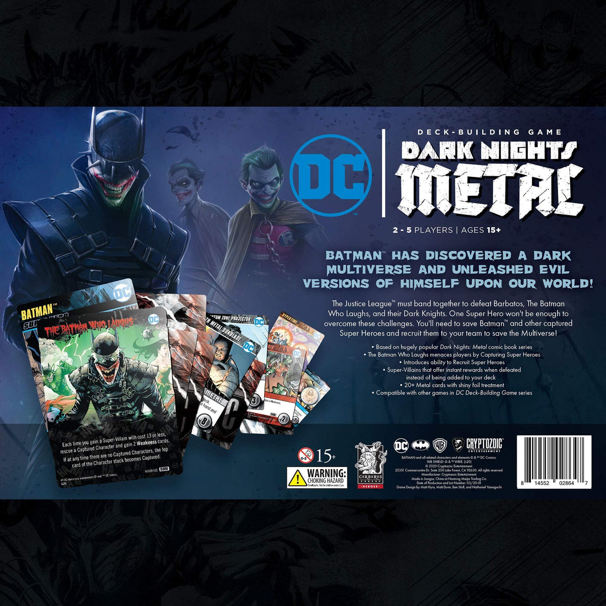 Cryptozoic Entertainment DC Deck Building Game - Dark Nights Metal - Defeat The Batman Who Laughs and his Dark Knights - for 2 to 5 Players - Ages 15