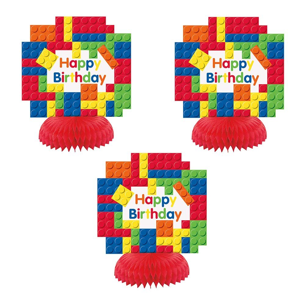 Building Blocks Birthday Honeycomb Centerpieces - 6&quot; | Red | 3 Pcs