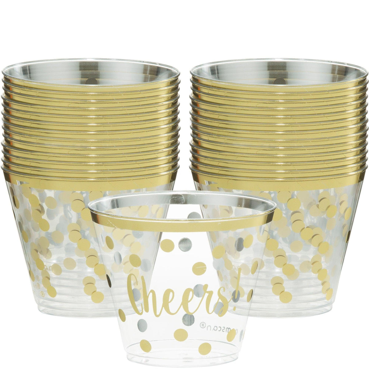 Amscan New Year&#39;s Eve Printed Cheers Tumblers with Gold Trim - 9 ounces and 30 in a package