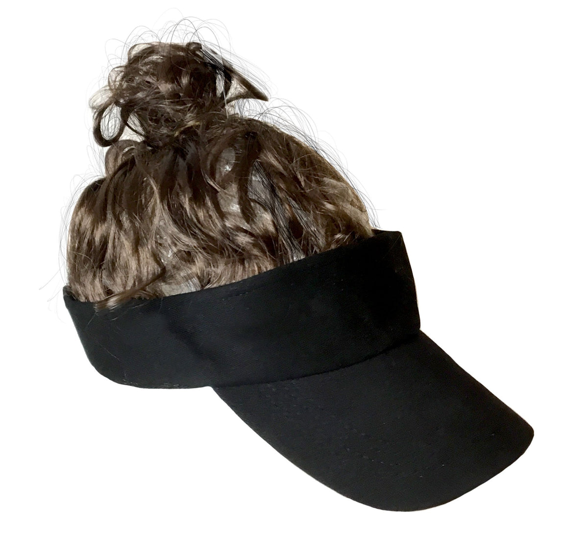 Billy-Bob Man Bun Visor, The World&#39;s First Man Bun Visor! Brown Hair!, Black, One Size