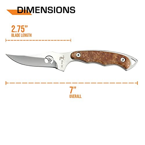 Elk Ridge ER-059 Series Fixed Blade Hunting Knife, Straight Edge Blade, Wood Handle, 7-Inch Length