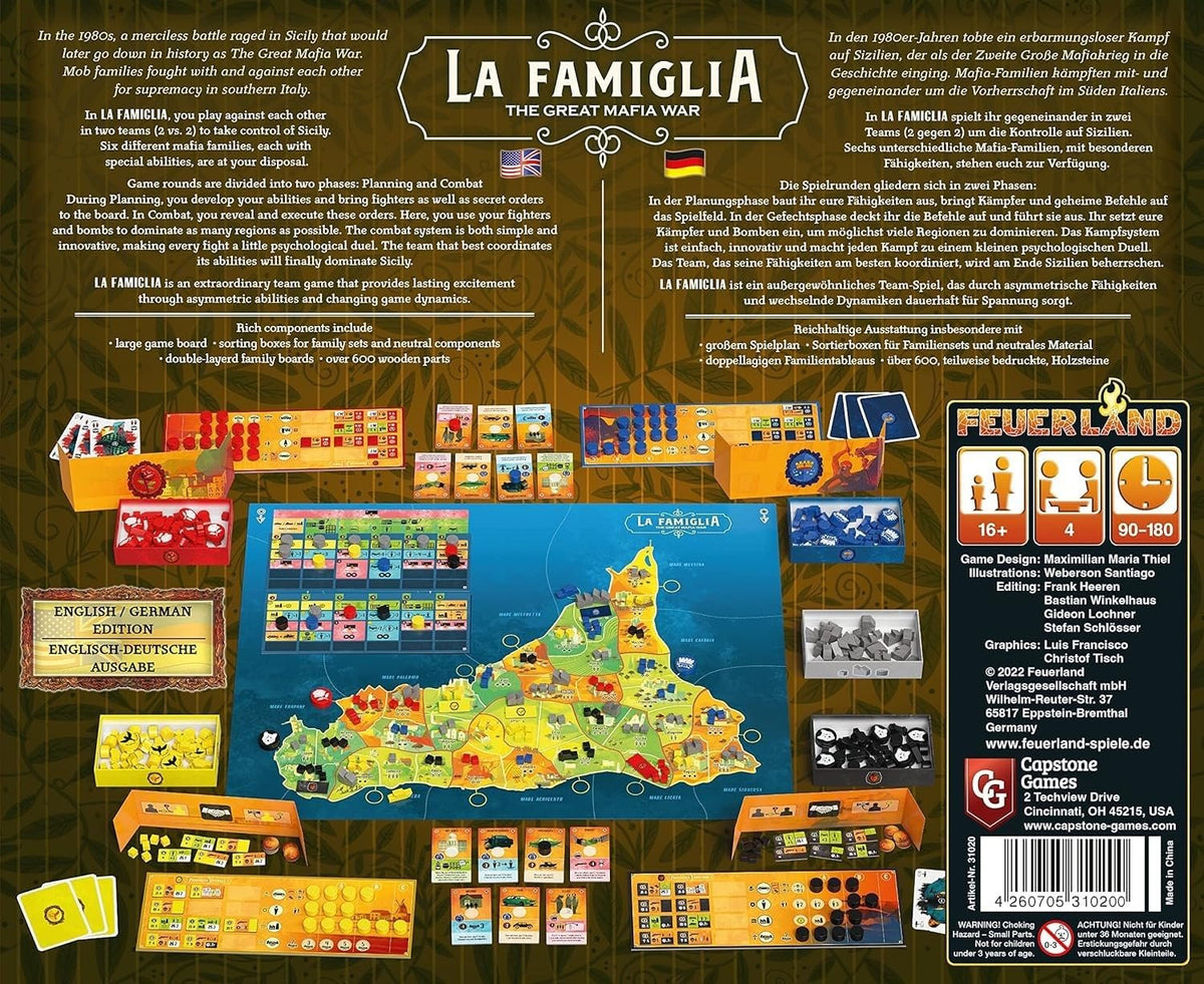 Capstone Games La Famiglia: The Great Mafia War - Capstone Games, 2-vs-2 Team Strategy Board Game, Based in 1980&#39;s Sicily, 4 Players, 90-180 Minute Game Play Time, Ages 16+