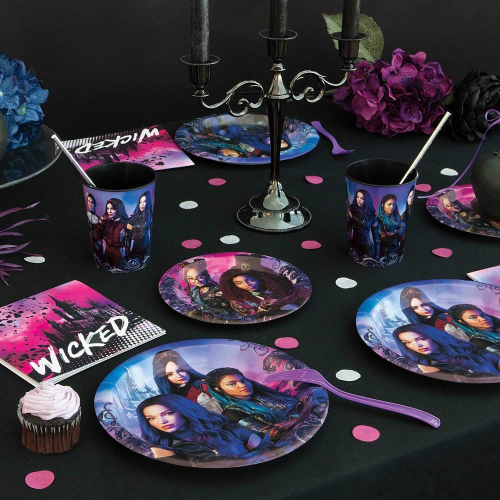 Unique Disney Descendants 3 Round Dessert Plates - 7&quot; (Pack of 8) - Durable &amp; Colorful Design Featuring Favorite Characters, Perfect for Kids&#39; Birthdays &amp; Events