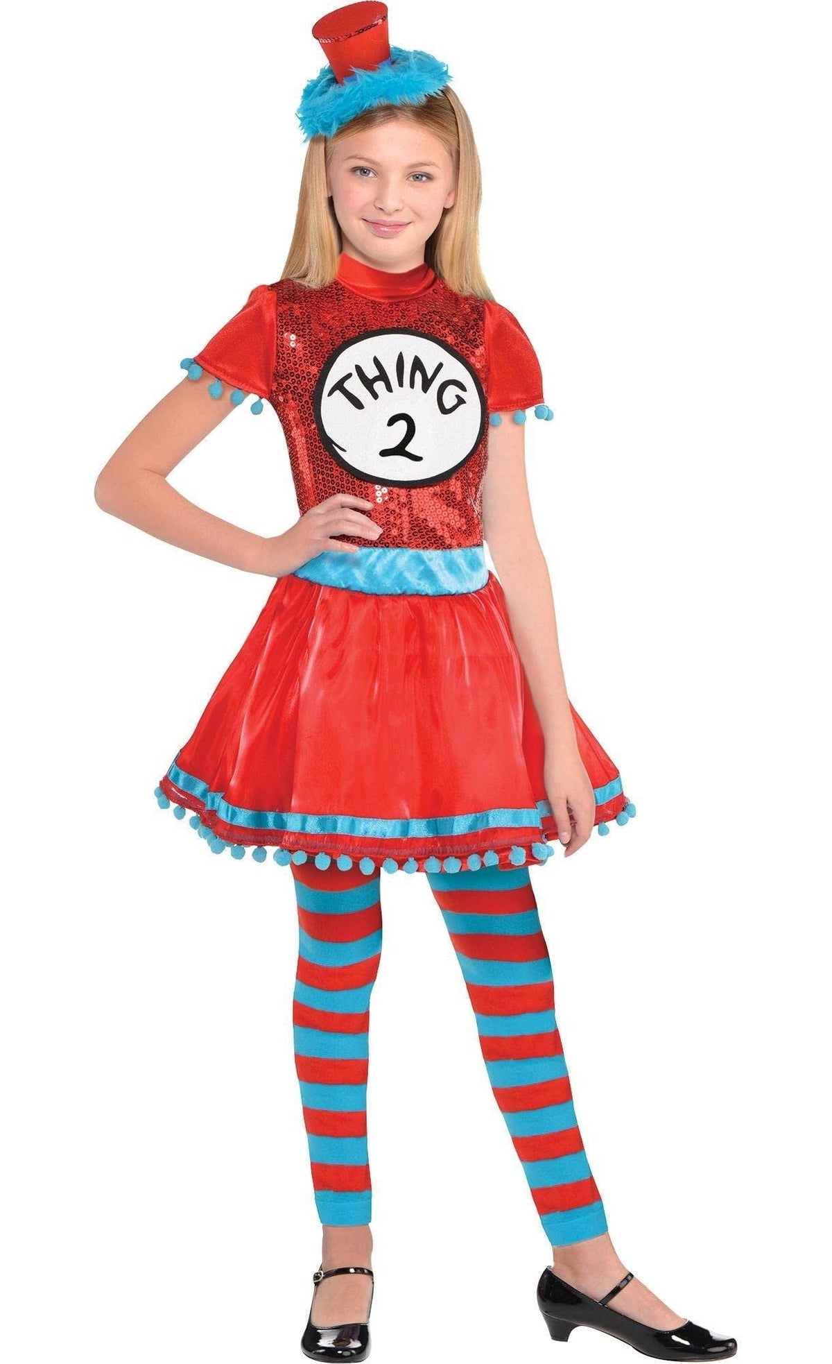 Party City Dr Seuss Dress Costumes for Girls, Thing 1 &amp; Thing 2 (Small) - Costume for Girls Includes Dress, Clip-On Hat &amp; Tights - Halloween Costume Dresses for Kids - Dr. Seuss Character Outfits