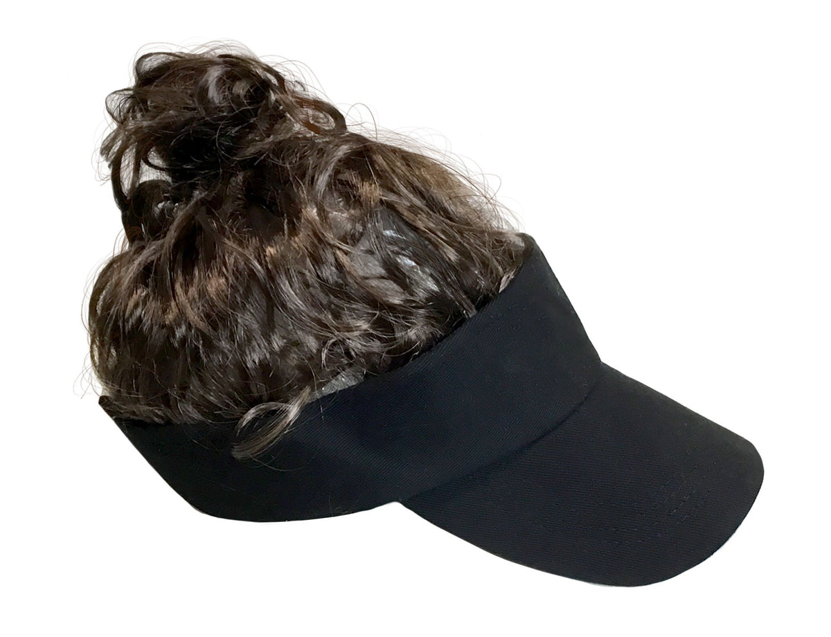 Billy-Bob Man Bun Visor, The World&#39;s First Man Bun Visor! Brown Hair!, Black, One Size