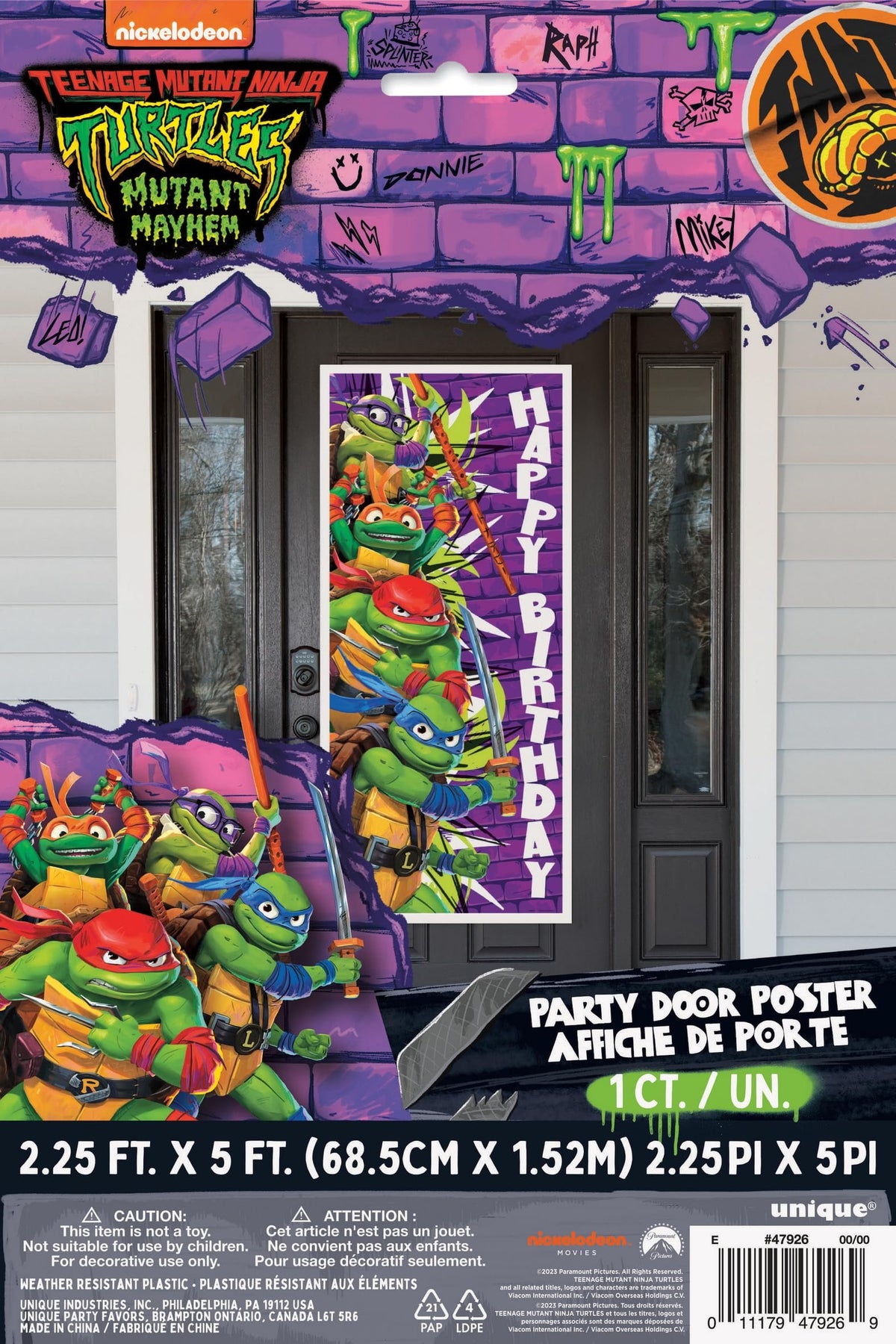 Teenage Mutant Ninja Turtles Birthday Door Poster - 27&quot; x 60&quot;, 1 Count | Eye-catching Party Decoration for Kid&#39;s Parties