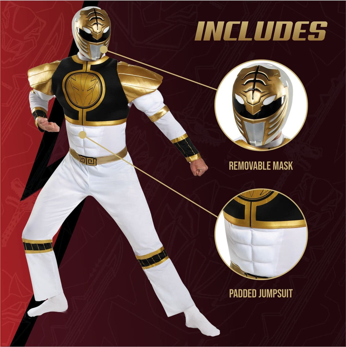 Adult Power Ranger&#39;s White Ranger Classis Muscle Costume