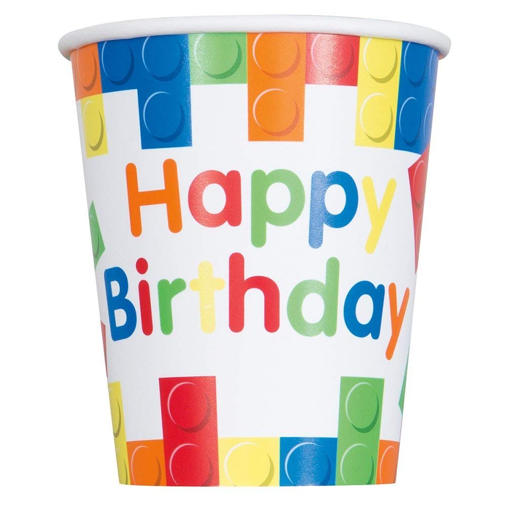 Vibrant Building Blocks Birthday Paper Cups - 9 oz. (Pack of 8) - Sturdy &amp; Eco-Friendly Party Supplies - Perfect for LEGO-Themed Celebrations