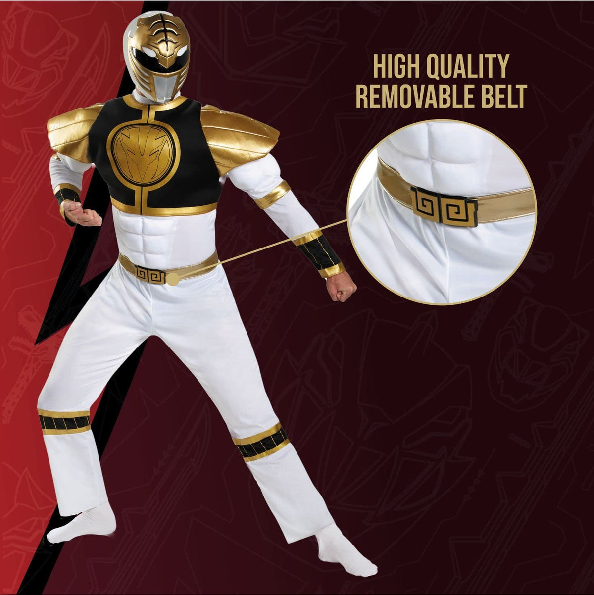 Adult Power Ranger&#39;s White Ranger Classis Muscle Costume