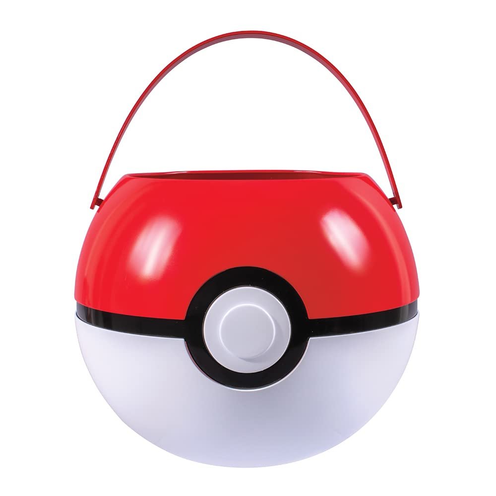 Disguise Pokeball Halloween Candy Pail, Official Pokemon Treat Pail Costume Accessory for Kids Red &amp; White, 7.5 Inch Width