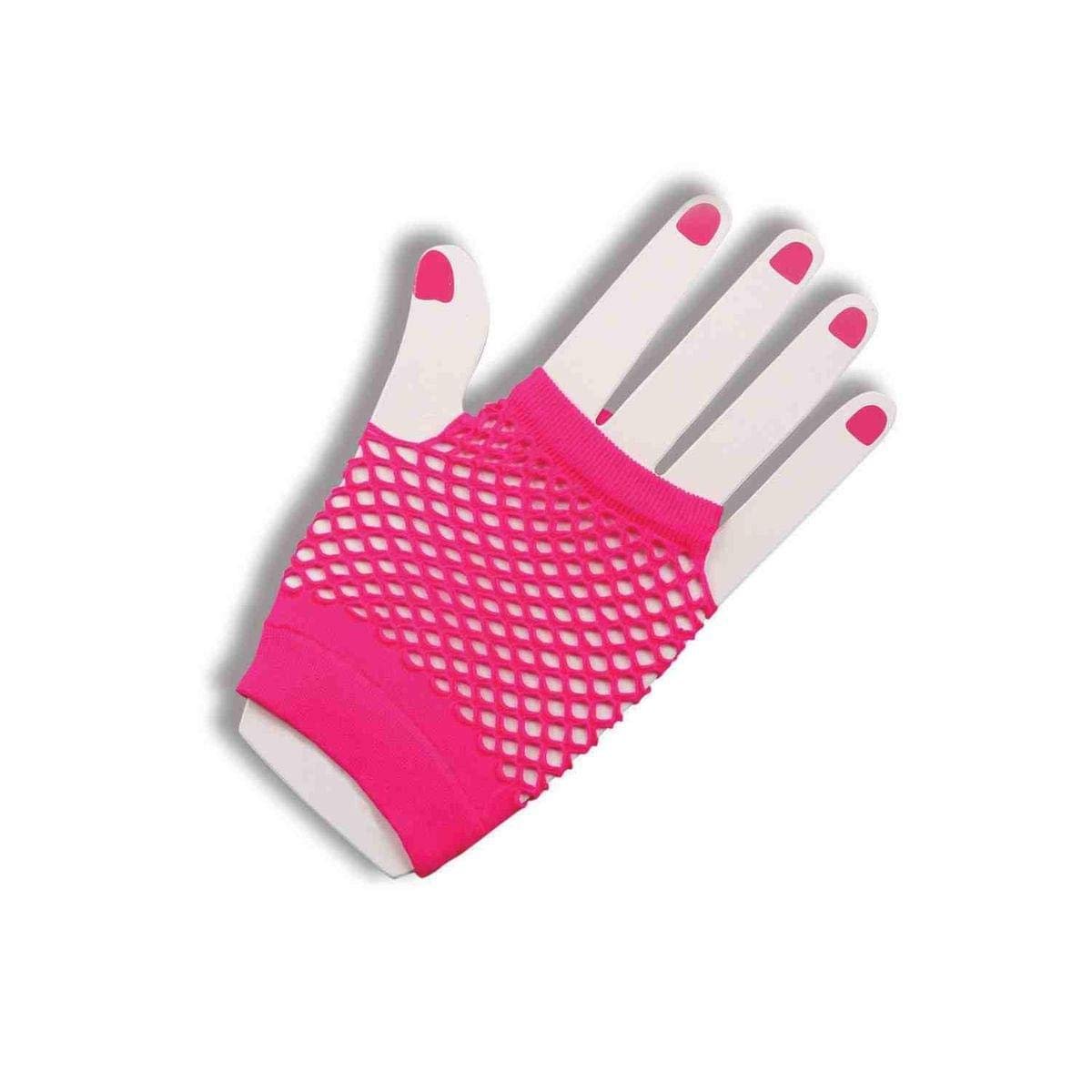 80&#39;s Neon Pink Short Fishnet Adult Gloves