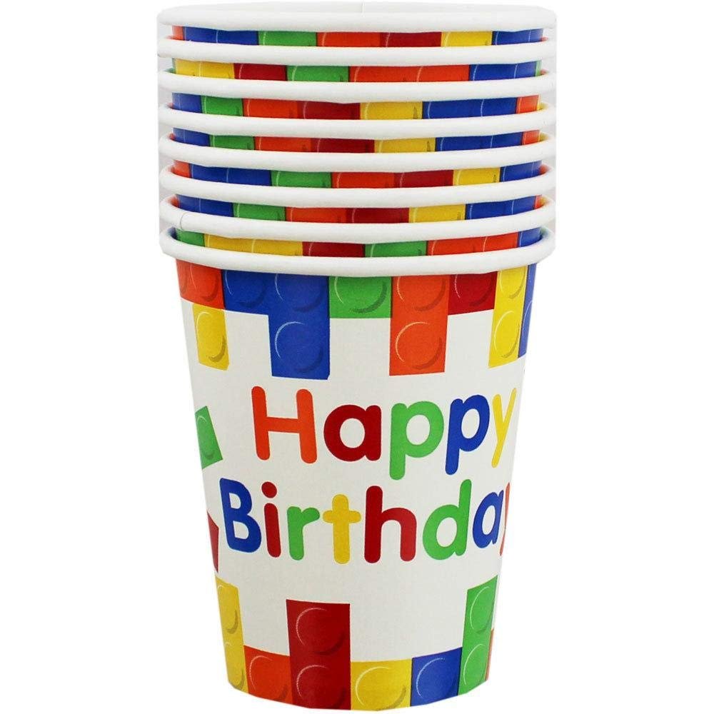 Vibrant Building Blocks Birthday Paper Cups - 9 oz. (Pack of 8) - Sturdy &amp; Eco-Friendly Party Supplies - Perfect for LEGO-Themed Celebrations