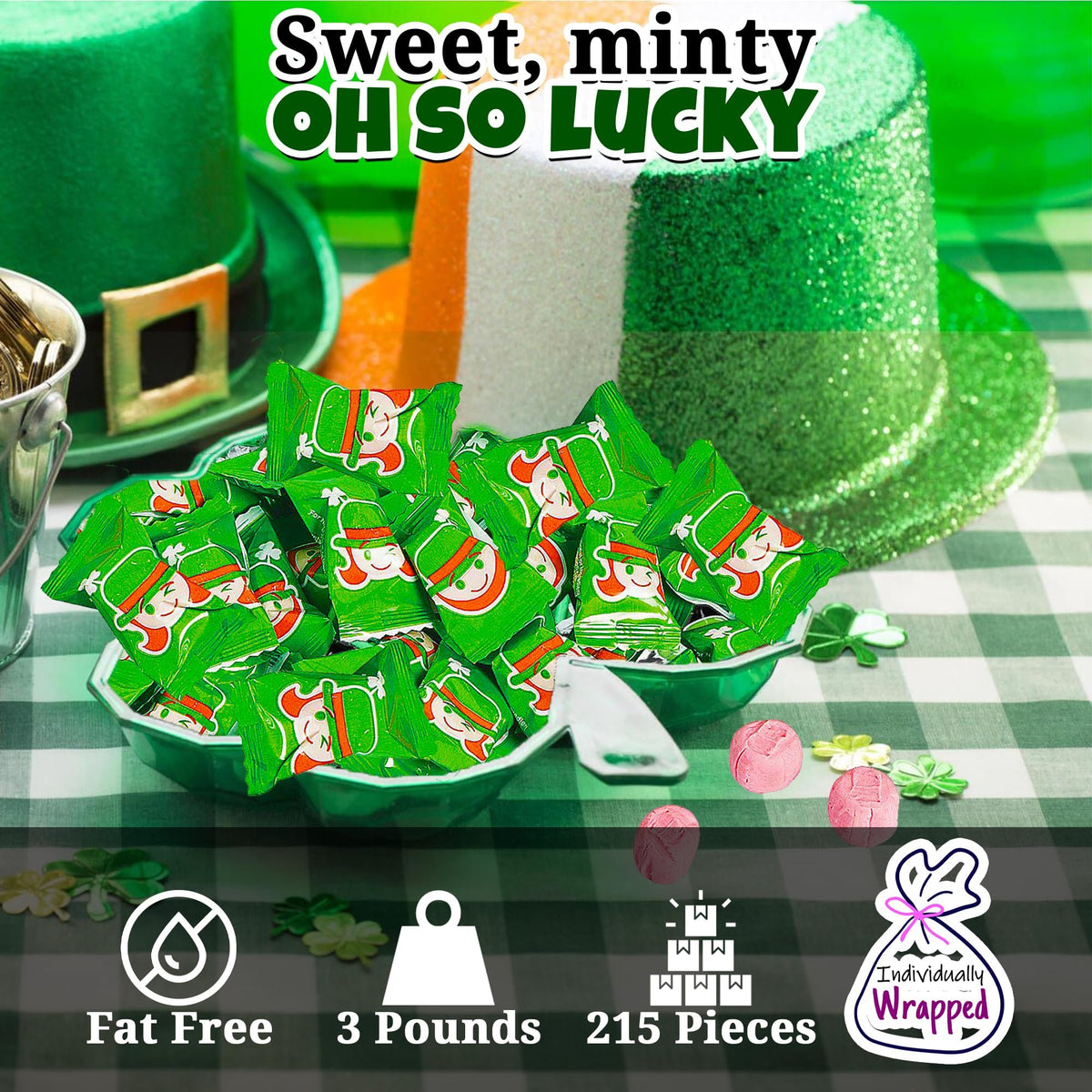 St. Patrick&#39;s Day Leprechaun Sweet Cream Buttermints Candy - 108 Pieces - Individually Wrapped